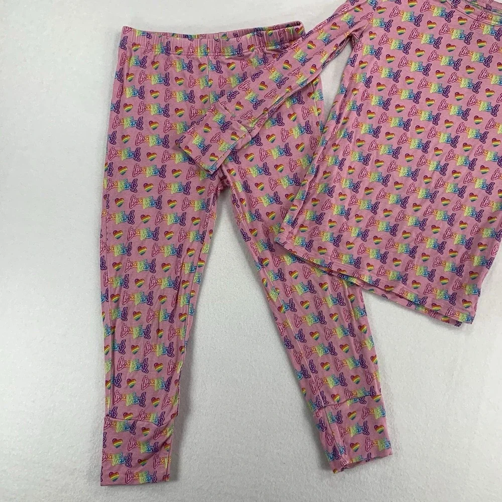 Posh Peanut Lisa Frank‎ Pajama Set Pjs 3t-4t Logo Rainbow Hearts Pink